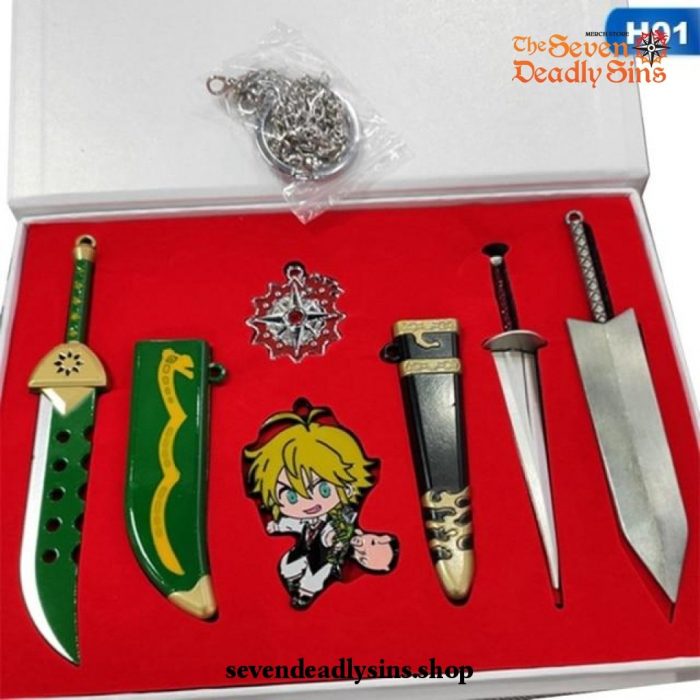 6Pcs/lot The Seven Deadly Sins Sword Keychains Box 01