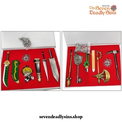 6Pcs/lot The Seven Deadly Sins Sword Keychains Box